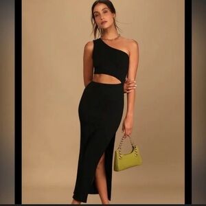 Lulu's Black One-Shoulder Cutout Midi Skirt